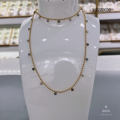 Blue Devil's Eye Gold Bead Chain Necklace Bijoux en acier inoxydable plaqué or 18 carats