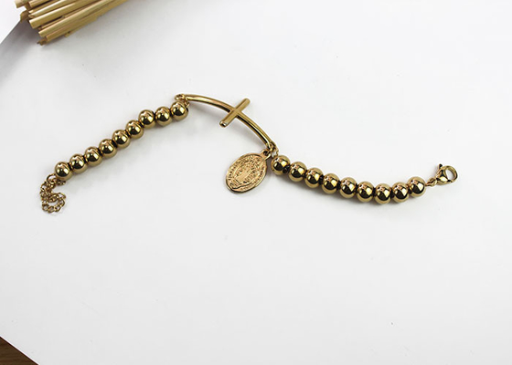 Chine Les bijoux polis brillants faits sur commande de croix de Jésus perlent le bracelet de charme de lien fournisseur