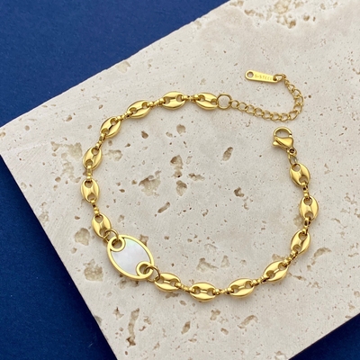 Bracelet à breloques en coquillage d'anniversaire de 16 cm Bracelet à maillons en or inoxydable pour femmes