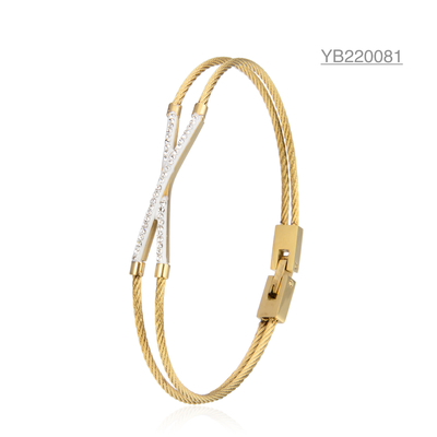 Doubles bracelets d'acier inoxydable de carat du bracelet 14 de corde de X de fausse pierre de luxe de lettre