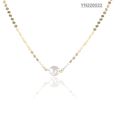 Collier pendentif en forme de perle ronde blanche en acier inoxydable