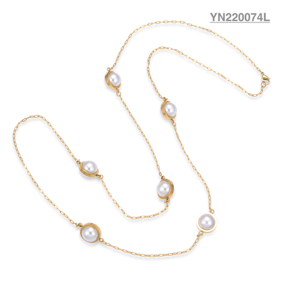 CE dames collier en couches en acier inoxydable perle incrustation long collier pendentif