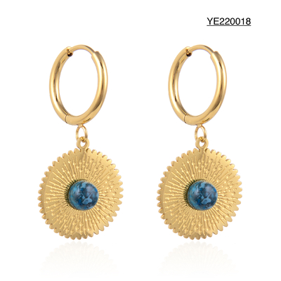 Boucles d'oreilles rondes en turquoise de luxe Low Key Boucles d'oreilles pendantes en acier inoxydable K Gold