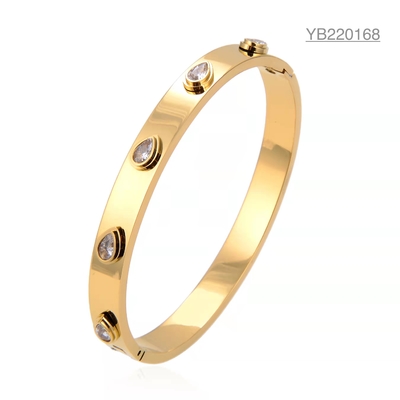 Bracelet de fiançailles en strass stroboscopique K Gold Bracelet à pression en acier inoxydable