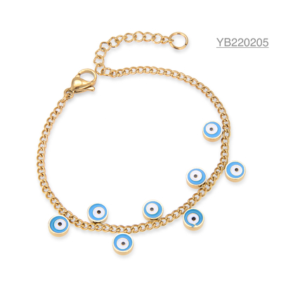 Bijoux plaqués or 18 carats de marque somptueuse Bracelets de chaîne à la main en émail bleu
