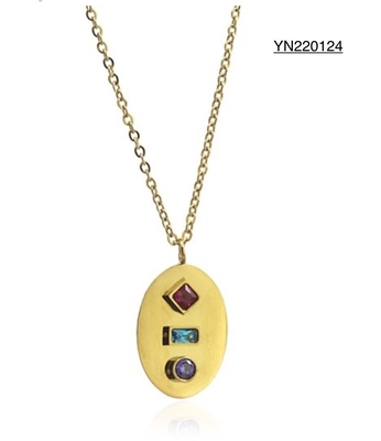 Collier pendentif à la mode en or 14 carats avec pierres précieuses tricolores