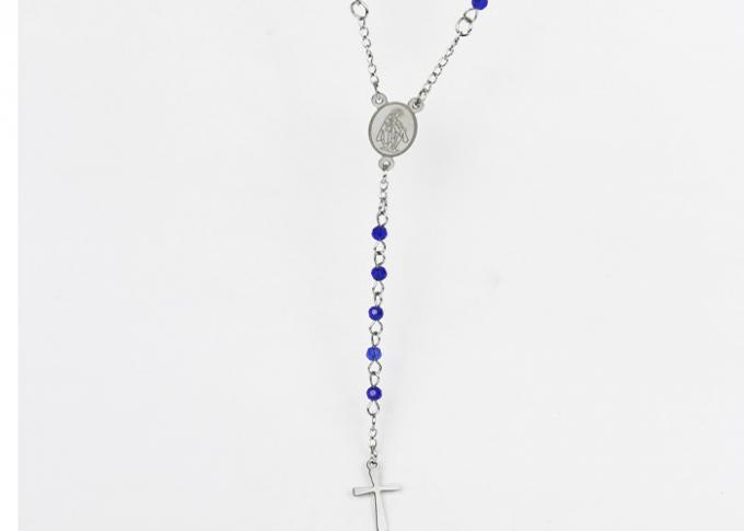 Le collier catholique de chapelet d'acier inoxydable, cristal perle le collier croisé de chapelet