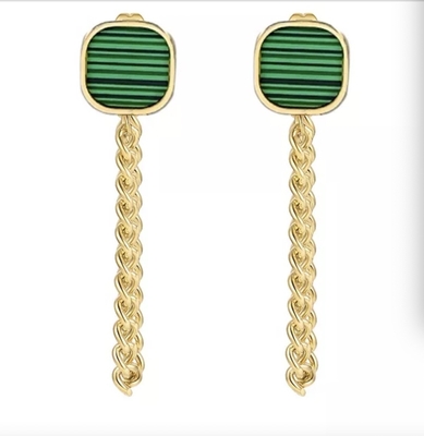 long Gem Pendant Earrings Studs 18K acier inoxydable vert d'or de 45cm