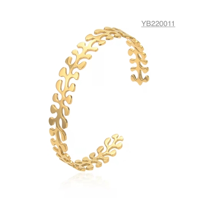 Ouvrez le bracelet en acier inoxydable réglable de feuille d'or des bracelets 18k de concepteur de femmes pour Madame