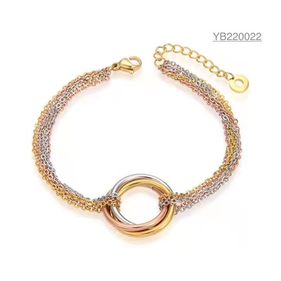 Bracelet en acier inoxydable de 16 cm avec chaîne à main pour dames mélangées à trois couleurs