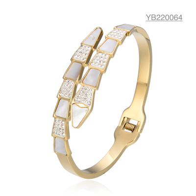 Bracelet en acier inoxydable de marque de luxe K or ouvert grand bracelet serpent strass