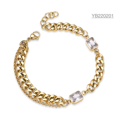20cm CZ Or Bijoux Bracelet Chaîne Épaisse Grand Strass Bracelet