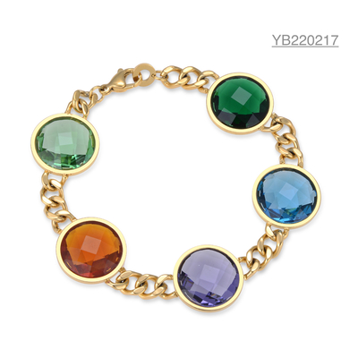 Bracelet à maillons de chaîne en or épais avec cinq couleurs et strass