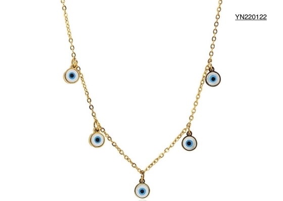 Bijoux pendentif coquillage en or 18 carats 45 cm collier pendentif pompon oeil du diable bleu