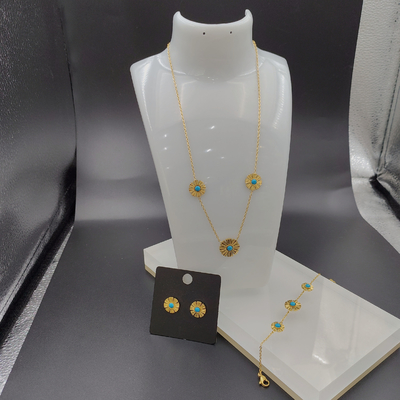 Les dernières boucles d'oreilles en acier inoxydable couleur or, collier, bracelet avec pierre verte pour dame