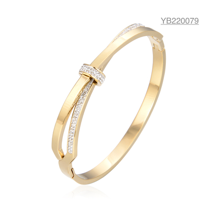 Bijoux de créateur en or en acier inoxydable Bracelet de luxe en forme d'arc de diamant en couches