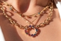 Collier chaîne en os de serpent 45cm collier pendentif gland strass coloré